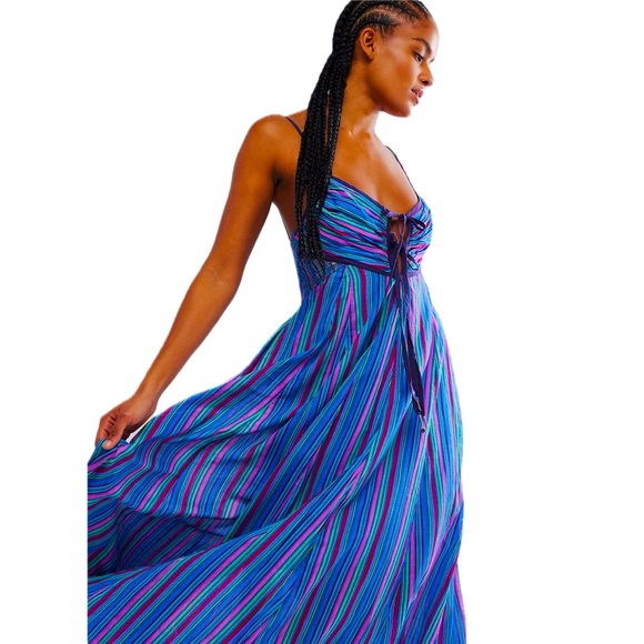 NWT SZ X-SM Free People “Dream Weaver” Maxi Dress in Aqua Combo 💙💕 - Picture 3 of 5
